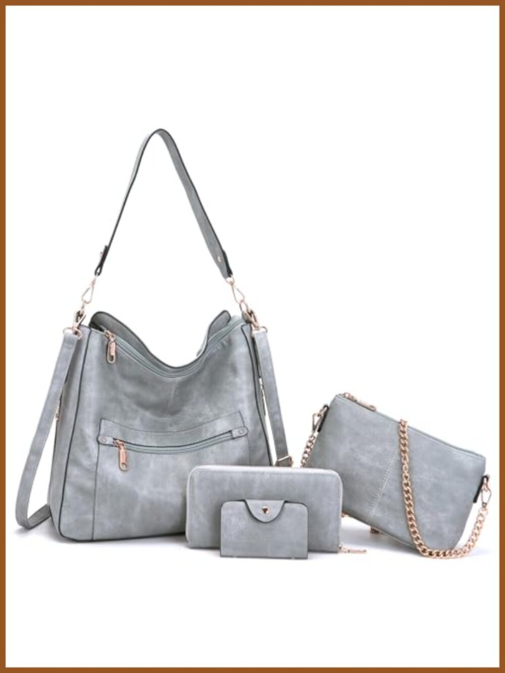 Spacious Soft PU Leather Hobo Bag Purse Wallet Set 4pcs Crossbody